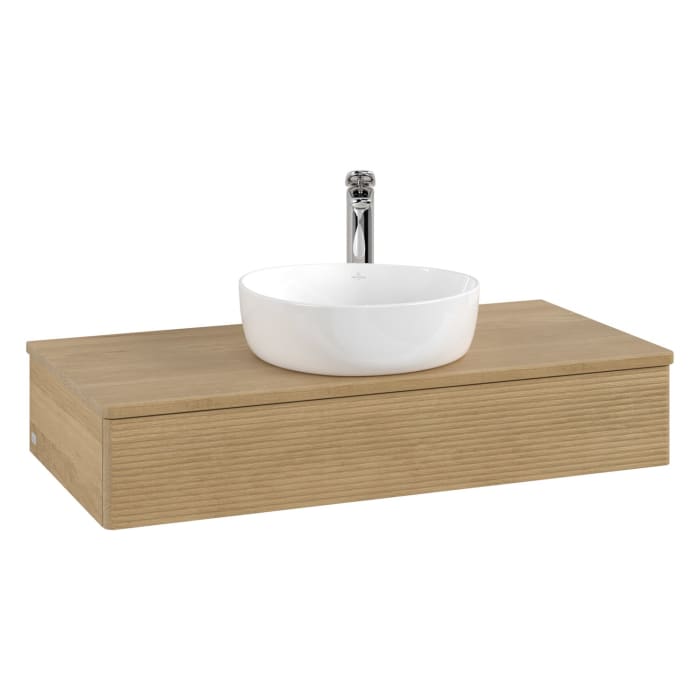 Villeroy & Boch Antao Waschbeckenunterschrank, 100 x 19 cm, 1 Auszug mit LED-Licht, Front mit Struktur, mit Hahnloch