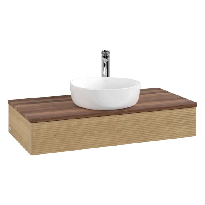 Villeroy & Boch Antao Waschbeckenunterschrank, 100 x 19 cm, 1 Auszug mit LED-Licht, Front mit Struktur, mit Hahnloch