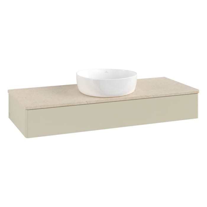 Villeroy & Boch Antao Waschbeckenunterschrank, 120 x 19 cm, 1 Auszug mit LED-Licht, Front ohne Struktur, ohne Hahnloch, für Waschtisch mittig