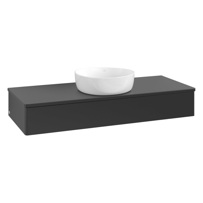Villeroy & Boch Antao Waschbeckenunterschrank, 120 x 19 cm, 1 Auszug mit LED-Licht, Front ohne Struktur, mit Hahnloch, für Waschtisch mittig