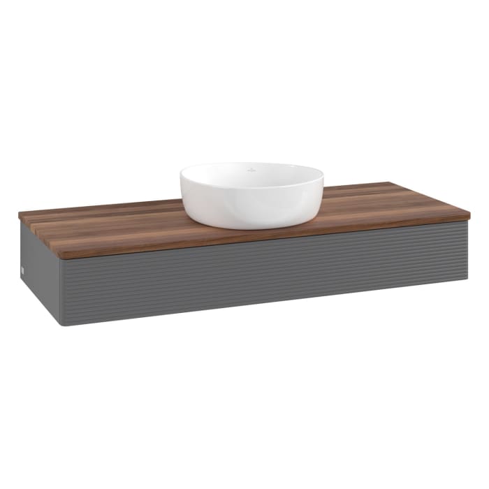 Villeroy & Boch Antao Waschbeckenunterschrank, 120 x 19 cm, 1 Auszug mit LED-Licht, Front mit Struktur, ohne Hahnloch, für Waschtisch mittig