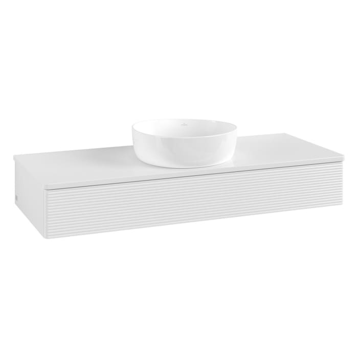 Villeroy & Boch Antao Waschbeckenunterschrank, 120 x 19 cm, 1 Auszug mit LED-Licht, Front mit Struktur, mit Hahnloch, für Waschtisch mittig