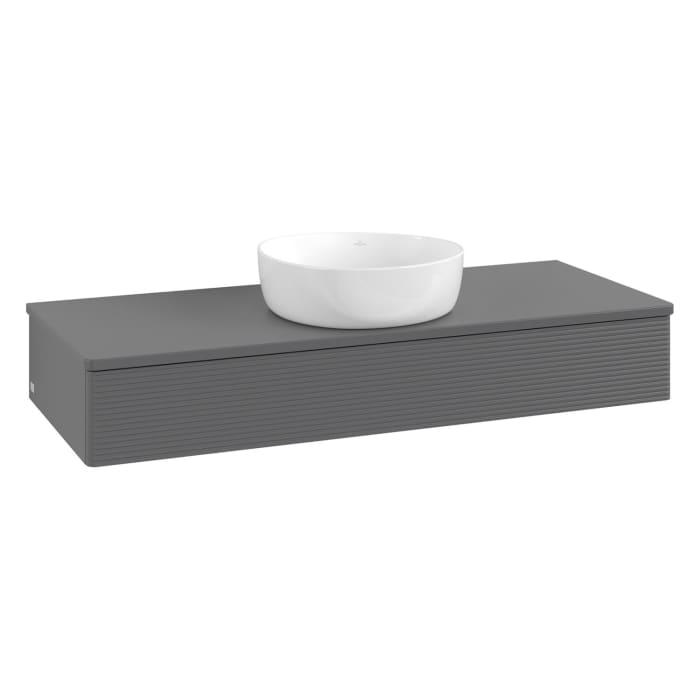 Villeroy & Boch Antao Waschbeckenunterschrank, 120 x 19 cm, 1 Auszug mit LED-Licht, Front mit Struktur, mit Hahnloch, für Waschtisch mittig