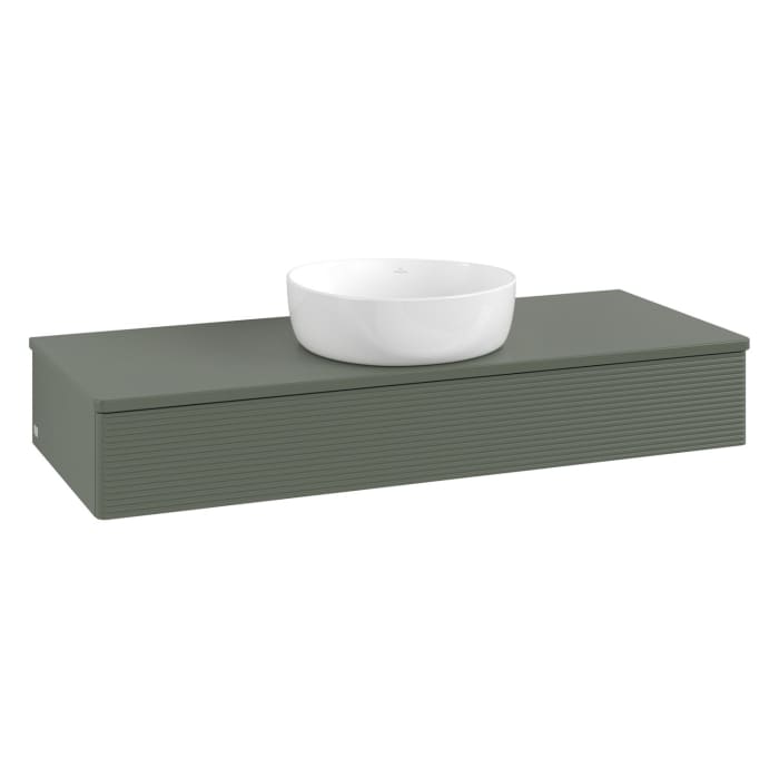 Villeroy & Boch Antao Waschbeckenunterschrank, 120 x 19 cm, 1 Auszug mit LED-Licht, Front mit Struktur, mit Hahnloch, für Waschtisch mittig