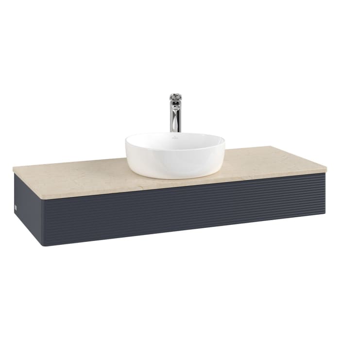 Villeroy & Boch Antao Waschbeckenunterschrank, 120 x 19 cm, 1 Auszug mit LED-Licht, Front mit Struktur, mit Hahnloch, für Waschtisch mittig