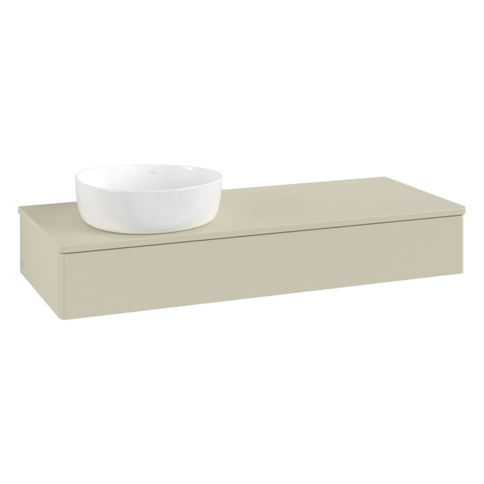 Villeroy & Boch Antao Waschbeckenunterschrank, 120 x 19 cm, 1 Auszug mit LED-Licht, Front ohne Struktur, mit Hahnloch, für Waschtisch links