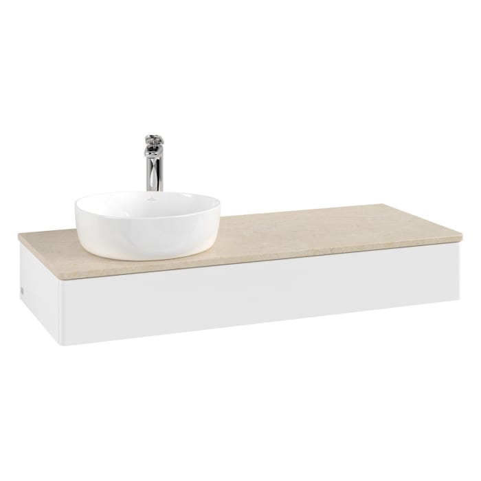 Villeroy & Boch Antao Waschbeckenunterschrank, 120 x 19 cm, 1 Auszug mit LED-Licht, Front ohne Struktur, mit Hahnloch, für Waschtisch links