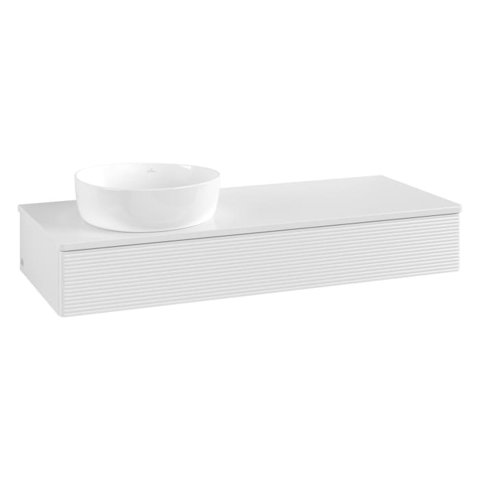 Villeroy & Boch Antao Waschbeckenunterschrank, 120 x 19 cm, 1 Auszug mit LED-Licht, Front mit Struktur, mit Hahnloch, für Waschtisch links