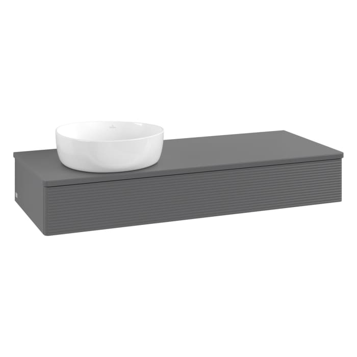Villeroy & Boch Antao Waschbeckenunterschrank, 120 x 19 cm, 1 Auszug mit LED-Licht, Front mit Struktur, mit Hahnloch, für Waschtisch links