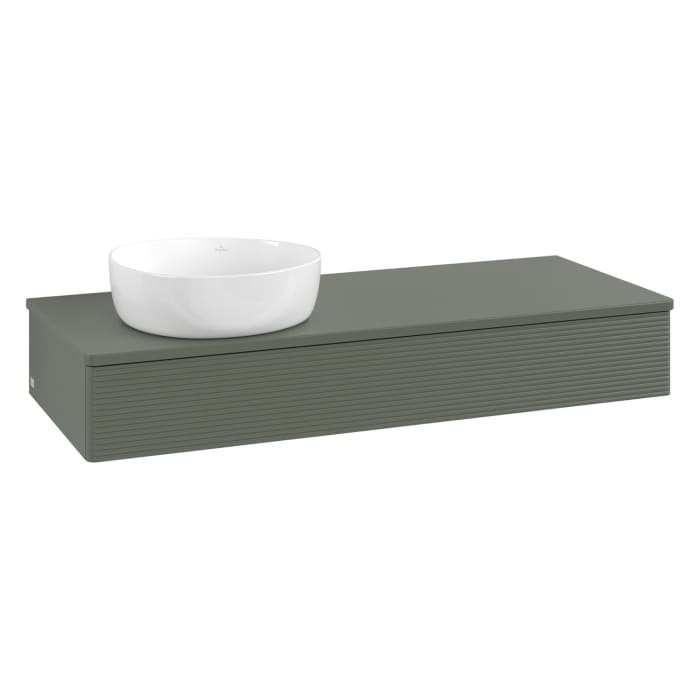 Villeroy & Boch Antao Waschbeckenunterschrank, 120 x 19 cm, 1 Auszug mit LED-Licht, Front mit Struktur, mit Hahnloch, für Waschtisch links
