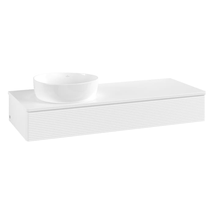Villeroy & Boch Antao Waschbeckenunterschrank, 120 x 19 cm, 1 Auszug mit LED-Licht, Front mit Struktur, mit Hahnloch, für Waschtisch links