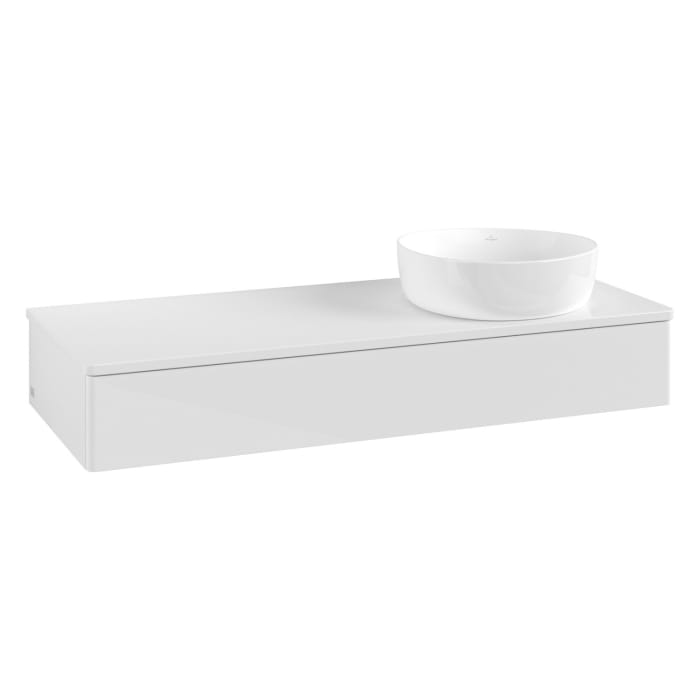 Villeroy & Boch Antao Waschbeckenunterschrank, 120 x 19 cm, 1 Auszug mit LED-Licht, Front ohne Struktur, mit Hahnloch, für Waschtisch rechts