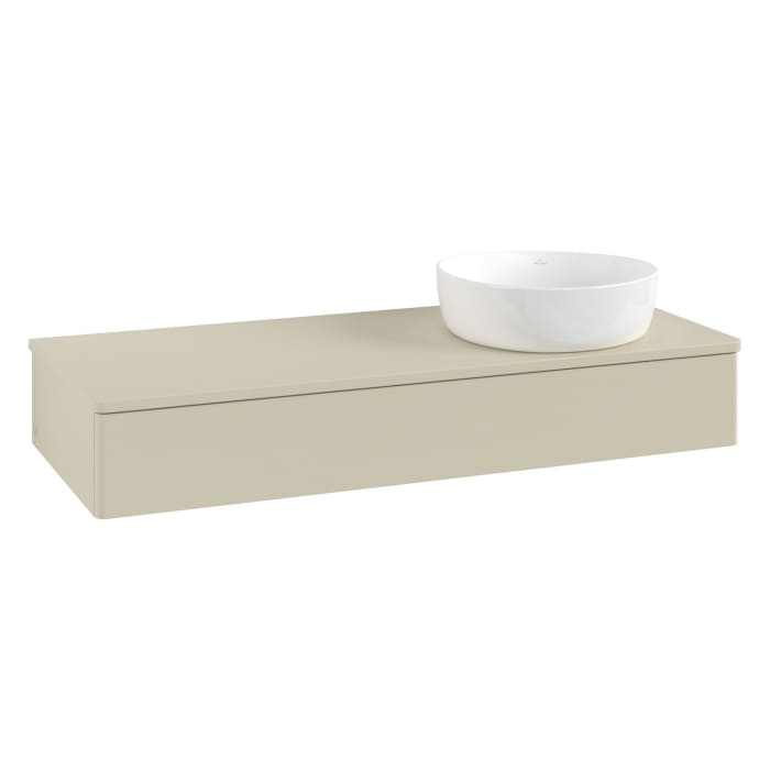 Villeroy & Boch Antao Waschbeckenunterschrank, 120 x 19 cm, 1 Auszug mit LED-Licht, Front ohne Struktur, mit Hahnloch, für Waschtisch rechts
