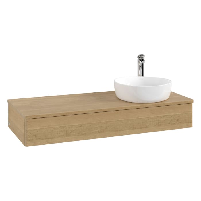 Villeroy & Boch Antao Waschbeckenunterschrank, 120 x 19 cm, 1 Auszug mit LED-Licht, Front ohne Struktur, mit Hahnloch, für Waschtisch rechts