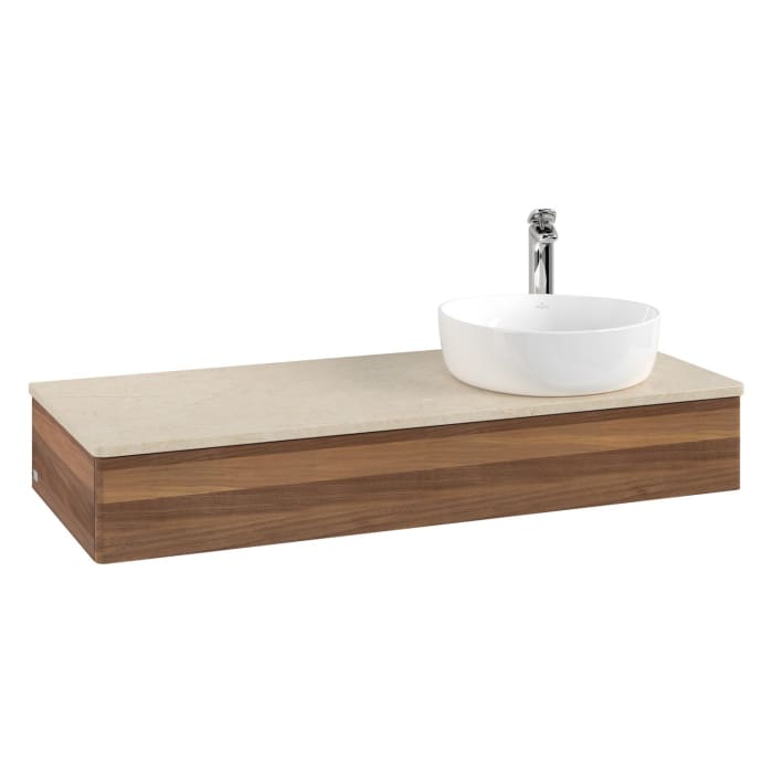 Villeroy & Boch Antao Waschbeckenunterschrank, 120 x 19 cm, 1 Auszug mit LED-Licht, Front ohne Struktur, mit Hahnloch, für Waschtisch rechts