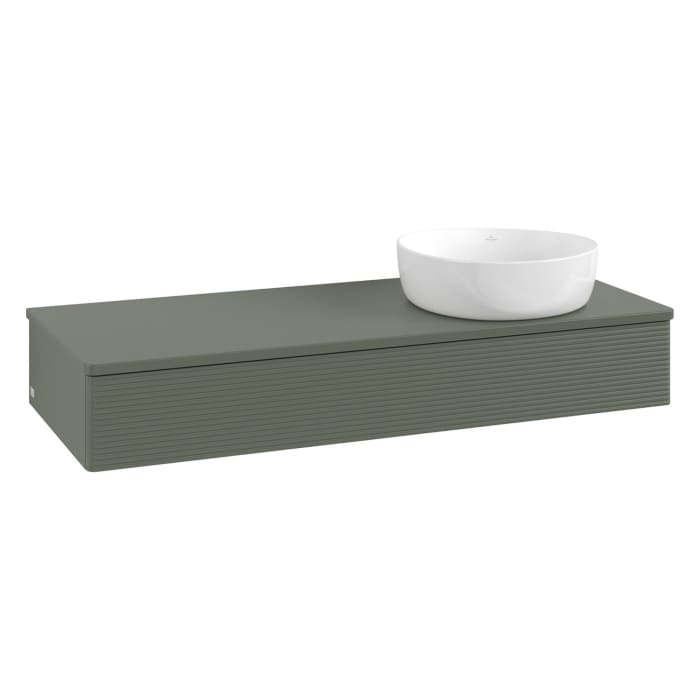 Villeroy & Boch Antao Waschbeckenunterschrank, 120 x 19 cm, 1 Auszug mit LED-Licht, Front mit Struktur, ohne Hahnloch, für Waschtisch rechts