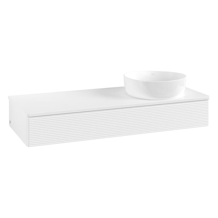 Villeroy & Boch Antao Waschbeckenunterschrank, 120 x 19 cm, 1 Auszug mit LED-Licht, Front mit Struktur, ohne Hahnloch, für Waschtisch rechts
