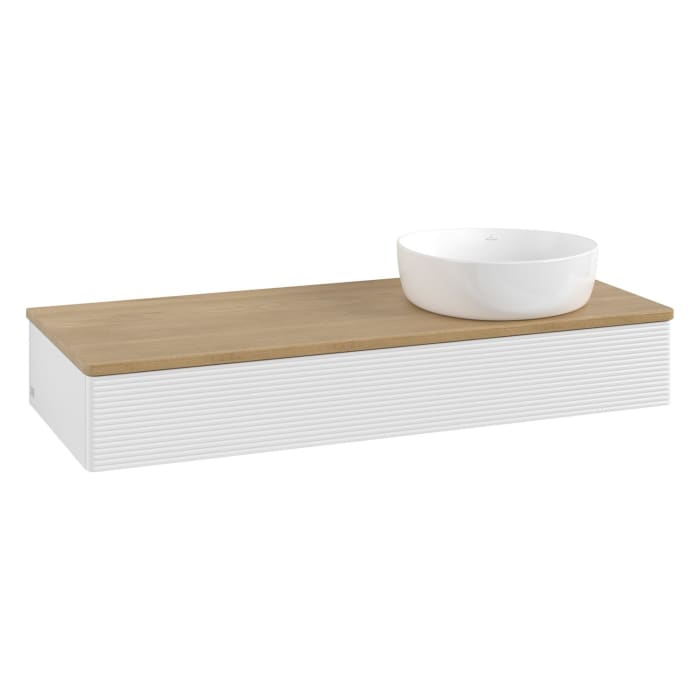 Villeroy & Boch Antao Waschbeckenunterschrank, 120 x 19 cm, 1 Auszug mit LED-Licht, Front mit Struktur, ohne Hahnloch, für Waschtisch rechts