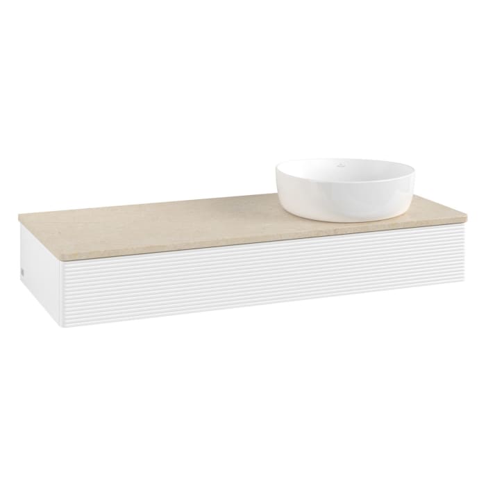 Villeroy & Boch Antao Waschbeckenunterschrank, 120 x 19 cm, 1 Auszug mit LED-Licht, Front mit Struktur, ohne Hahnloch, für Waschtisch rechts