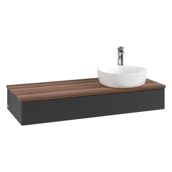 Villeroy & Boch Antao Waschbeckenunterschrank, 120 x 19 cm, 1 Auszug mit LED-Licht, Front mit Struktur, mit Hahnloch, für Waschtisch rechts