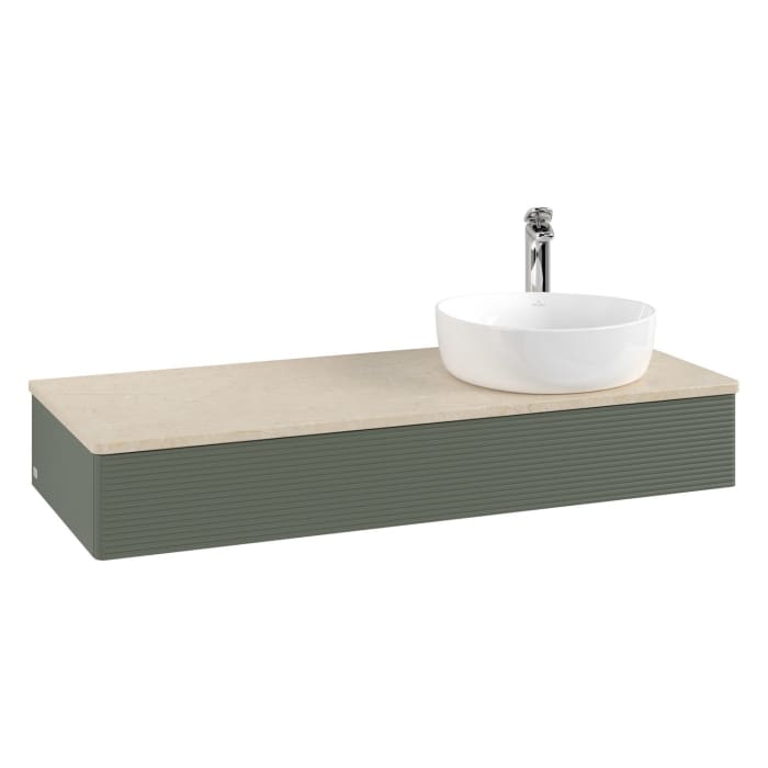 Villeroy & Boch Antao Waschbeckenunterschrank, 120 x 19 cm, 1 Auszug mit LED-Licht, Front mit Struktur, mit Hahnloch, für Waschtisch rechts