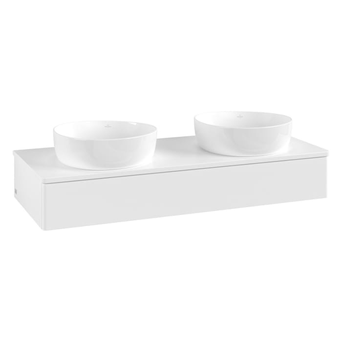 Villeroy & Boch Antao Waschbeckenunterschrank, 120 x 19 cm, 1 Auszug mit LED-Licht, Front ohne Struktur, ohne Hahnloch, für Waschtisch links und recht