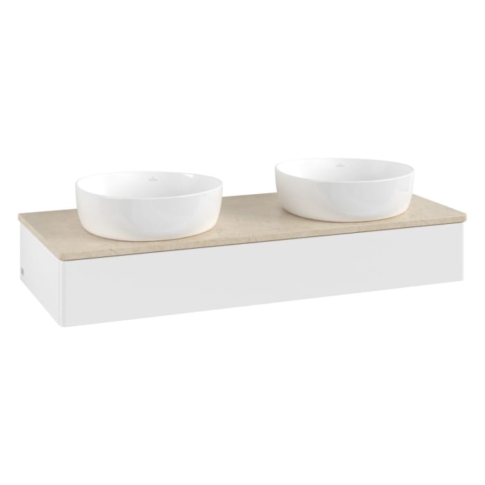 Villeroy & Boch Antao Waschbeckenunterschrank, 120 x 19 cm, 1 Auszug mit LED-Licht, Front ohne Struktur, ohne Hahnloch, für Waschtisch links und recht