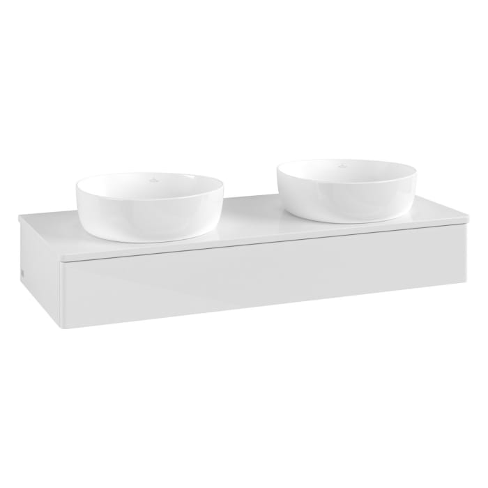 Villeroy & Boch Antao Waschbeckenunterschrank, 120 x 19 cm, 1 Auszug mit LED-Licht, Front ohne Struktur, mit Hahnloch, für Waschtisch links und rechts