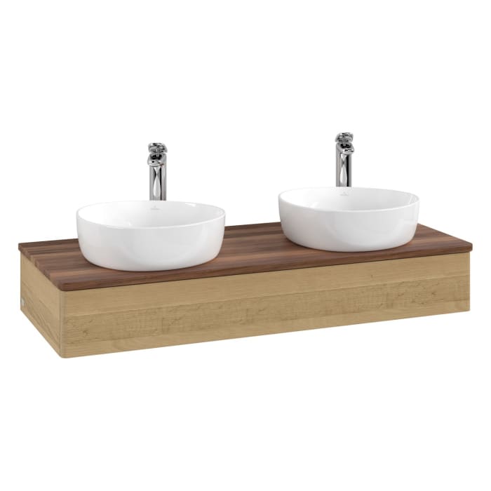 Villeroy & Boch Antao Waschbeckenunterschrank, 120 x 19 cm, 1 Auszug mit LED-Licht, Front ohne Struktur, mit Hahnloch, für Waschtisch links und rechts