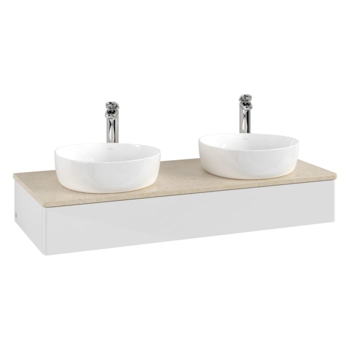 Villeroy & Boch Antao Waschbeckenunterschrank, 120 x 19 cm, 1 Auszug mit LED-Licht, Front ohne Struktur, mit Hahnloch, für Waschtisch links und rechts