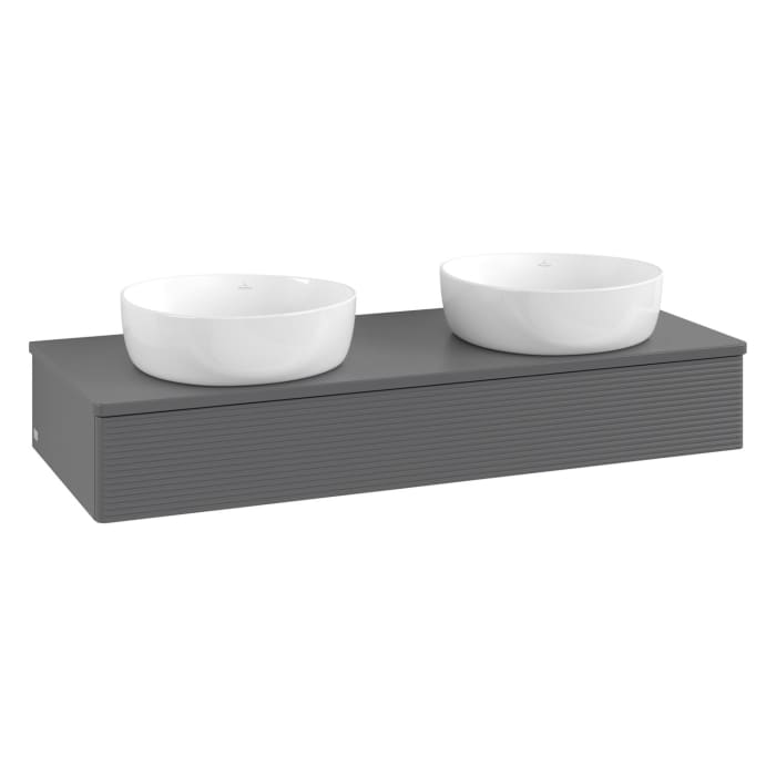 Villeroy & Boch Antao Waschbeckenunterschrank, 120 x 19 cm, 1 Auszug mit LED-Licht, Front mit Struktur, ohne Hahnloch, für Waschtisch links und rechts