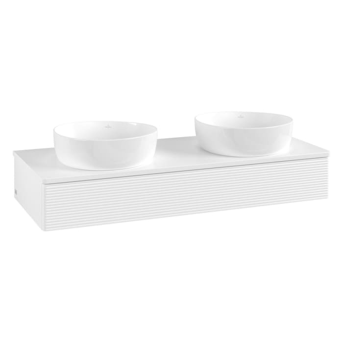 Villeroy & Boch Antao Waschbeckenunterschrank, 120 x 19 cm, 1 Auszug mit LED-Licht, Front mit Struktur, ohne Hahnloch, für Waschtisch links und rechts