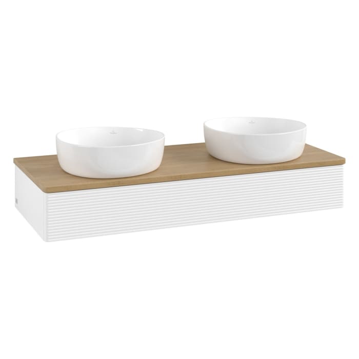 Villeroy & Boch Antao Waschbeckenunterschrank, 120 x 19 cm, 1 Auszug mit LED-Licht, Front mit Struktur, ohne Hahnloch, für Waschtisch links und rechts