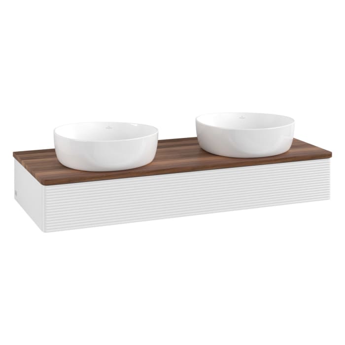 Villeroy & Boch Antao Waschbeckenunterschrank, 120 x 19 cm, 1 Auszug mit LED-Licht, Front mit Struktur, ohne Hahnloch, für Waschtisch links und rechts
