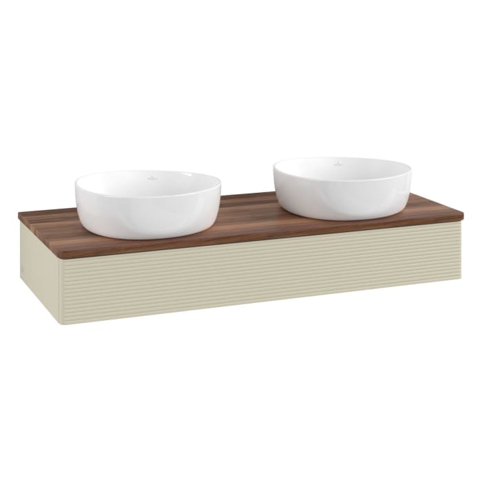 Villeroy & Boch Antao Waschbeckenunterschrank, 120 x 19 cm, 1 Auszug mit LED-Licht, Front mit Struktur, ohne Hahnloch, für Waschtisch links und rechts