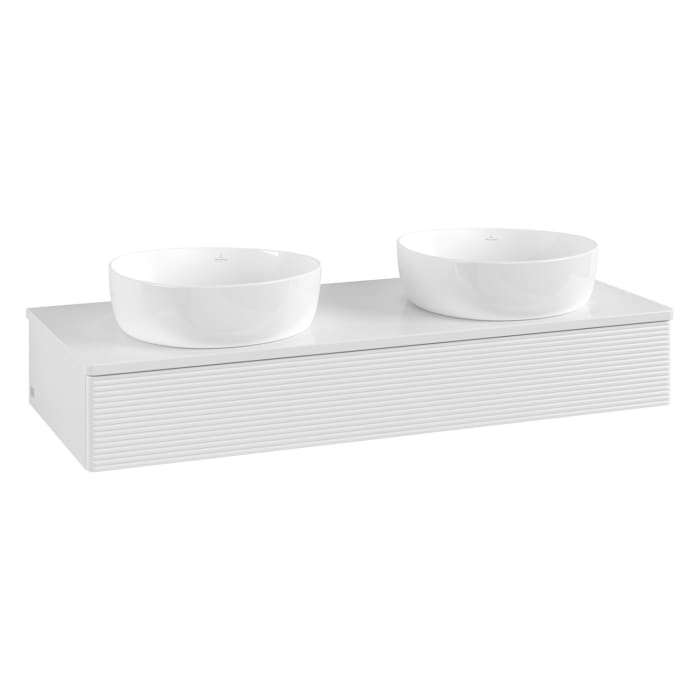 Villeroy & Boch Antao Waschbeckenunterschrank, 120 x 19 cm, 1 Auszug mit LED-Licht, Front mit Struktur, mit Hahnloch, für Waschtisch links und rechts