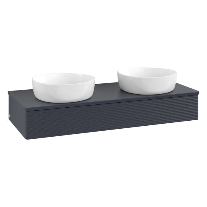 Villeroy & Boch Antao Waschbeckenunterschrank, 120 x 19 cm, 1 Auszug mit LED-Licht, Front mit Struktur, mit Hahnloch, für Waschtisch links und rechts