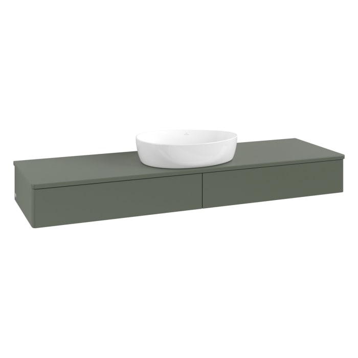 Villeroy & Boch Antao Waschbeckenunterschrank, 160 x 19 cm, 2 Auszüge mit LED-Licht, Front ohne Struktur, ohne Hahnloch, für Waschtisch mittig