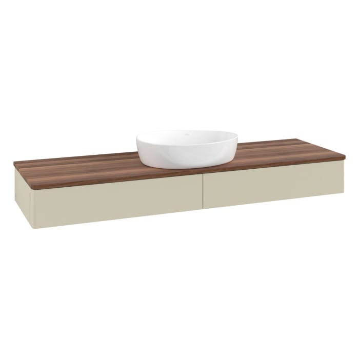 Villeroy & Boch Antao Waschbeckenunterschrank, 160 x 19 cm, 2 Auszüge mit LED-Licht, Front ohne Struktur, ohne Hahnloch, für Waschtisch mittig