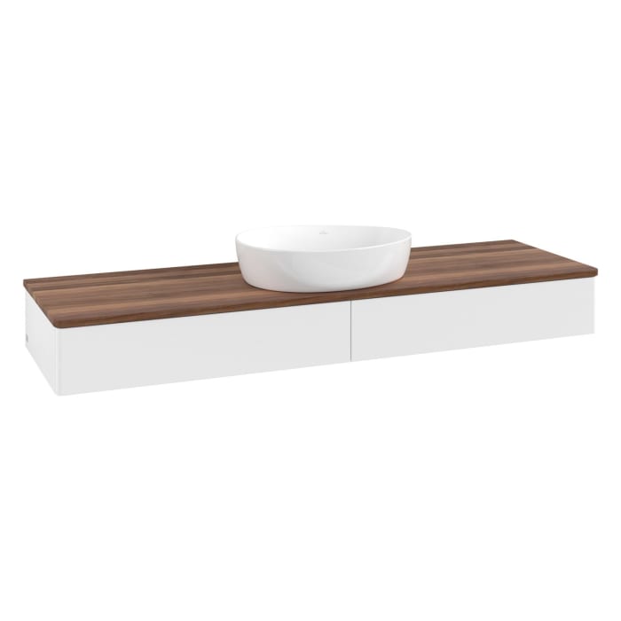 Villeroy & Boch Antao Waschbeckenunterschrank, 160 x 19 cm, 2 Auszüge mit LED-Licht, Front ohne Struktur, ohne Hahnloch, für Waschtisch mittig