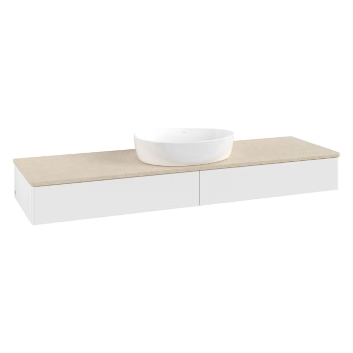Villeroy & Boch Antao Waschbeckenunterschrank, 160 x 19 cm, 2 Auszüge mit LED-Licht, Front ohne Struktur, ohne Hahnloch, für Waschtisch mittig