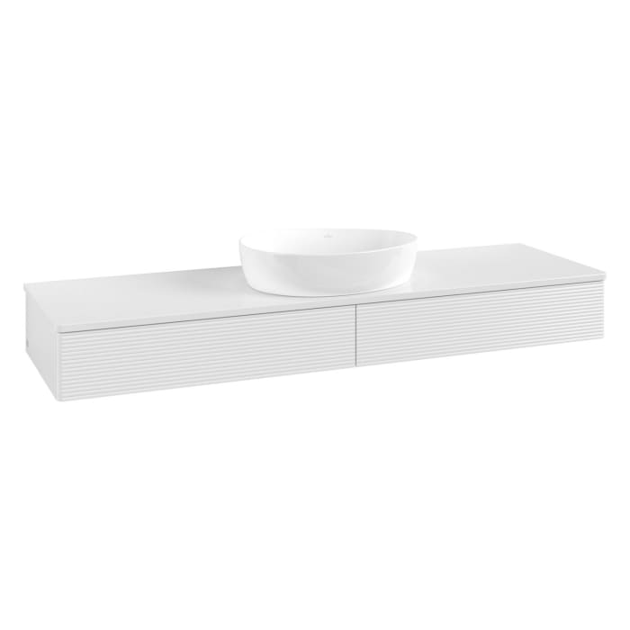 Villeroy & Boch Antao Waschbeckenunterschrank, 160 x 19 cm, 2 Auszüge mit LED-Licht, Front mit Struktur, ohne Hahnloch, für Waschtisch mittig