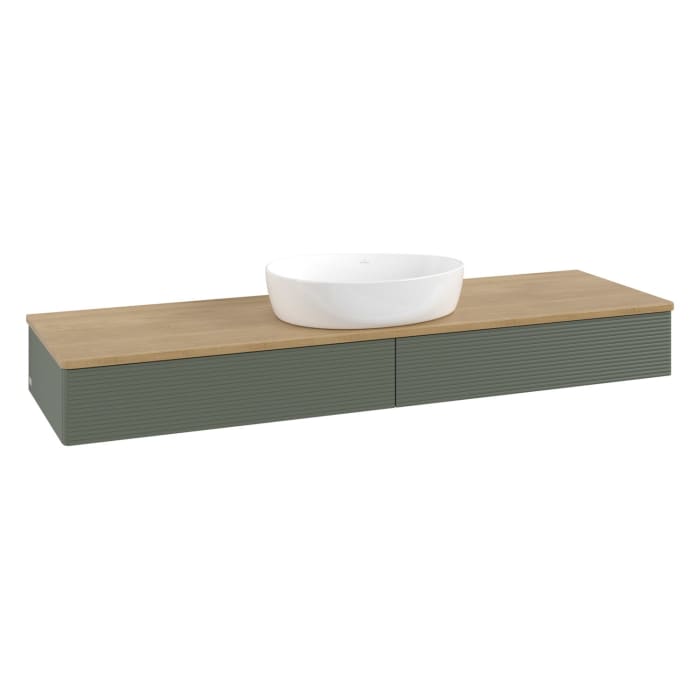 Villeroy & Boch Antao Waschbeckenunterschrank, 160 x 19 cm, 2 Auszüge mit LED-Licht, Front mit Struktur, ohne Hahnloch, für Waschtisch mittig