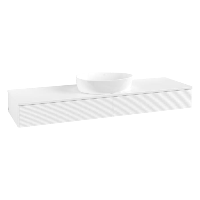 Villeroy & Boch Antao Waschbeckenunterschrank, 160 x 19 cm, 2 Auszüge mit LED-Licht, Front mit Struktur, mit Hahnloch, für Waschtisch mittig
