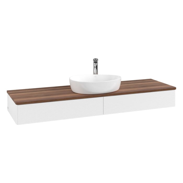 Villeroy & Boch Antao Waschbeckenunterschrank, 160 x 19 cm, 2 Auszüge mit LED-Licht, Front mit Struktur, mit Hahnloch, für Waschtisch mittig
