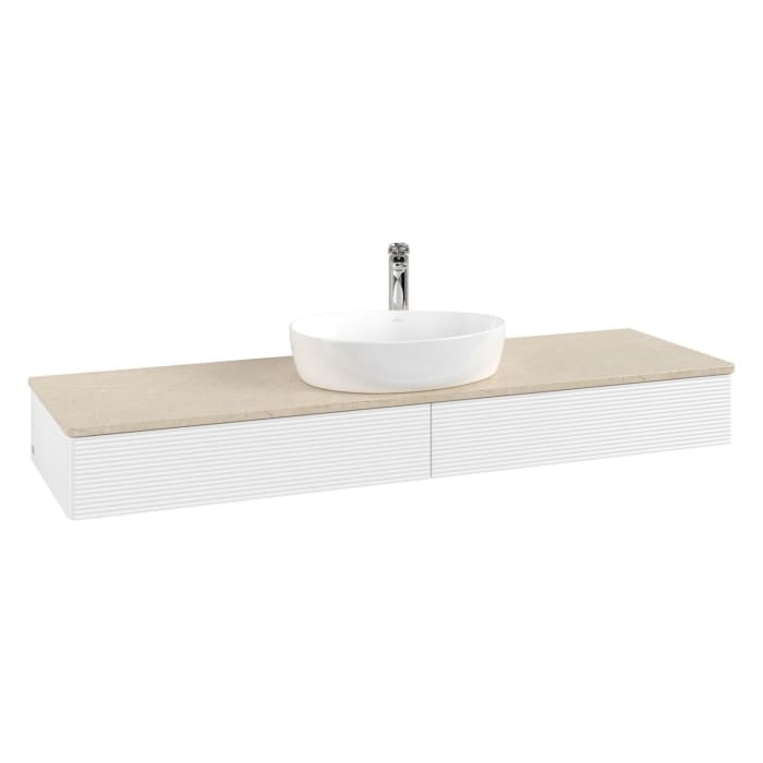 Villeroy & Boch Antao Waschbeckenunterschrank, 160 x 19 cm, 2 Auszüge mit LED-Licht, Front mit Struktur, mit Hahnloch, für Waschtisch mittig