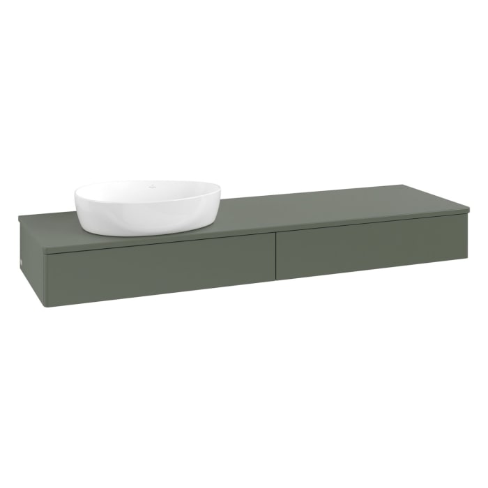 Villeroy & Boch Antao Waschbeckenunterschrank, 160 x 19 cm, 2 Auszüge mit LED-Licht, Front ohne Struktur, ohne Hahnloch, für Waschtisch links