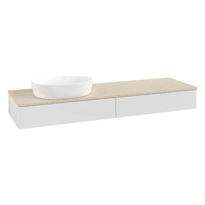 Villeroy & Boch Antao Waschbeckenunterschrank, 160 x 19 cm, 2 Auszüge mit LED-Licht, Front ohne Struktur, ohne Hahnloch, für Waschtisch links