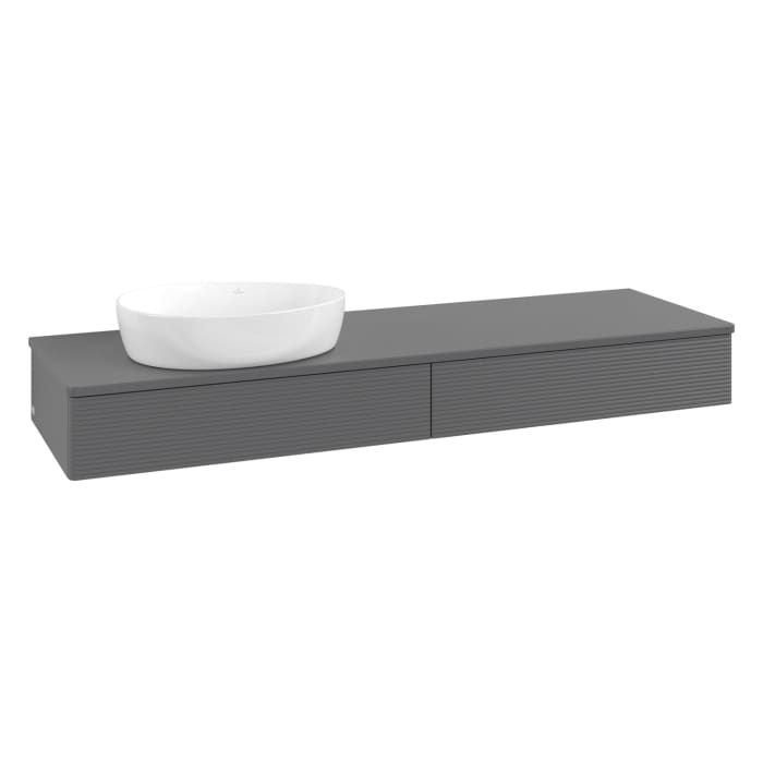 Villeroy & Boch Antao Waschbeckenunterschrank, 160 x 19 cm, 2 Auszüge mit LED-Licht, Front mit Struktur, ohne Hahnloch, für Waschtisch links