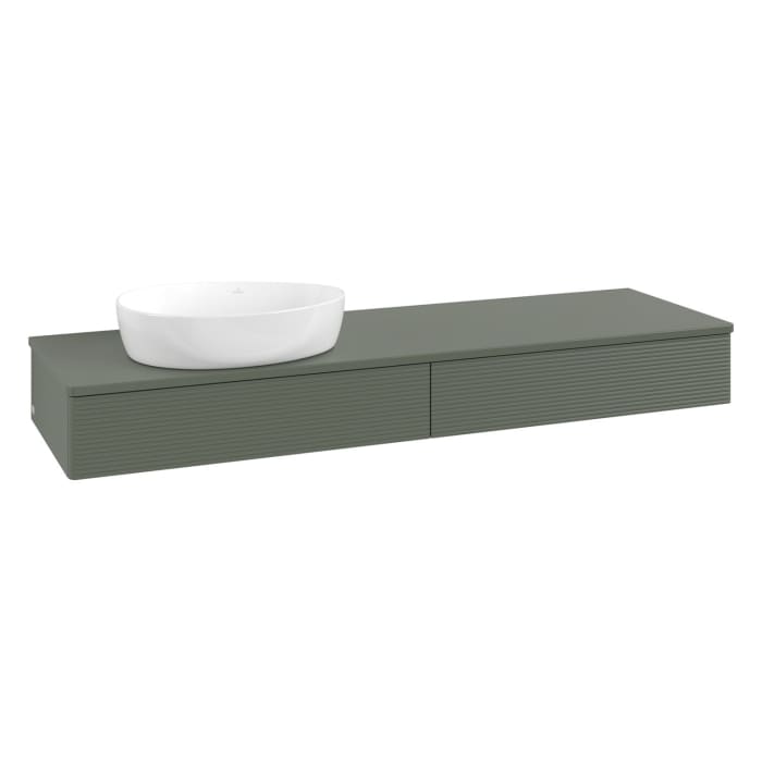 Villeroy & Boch Antao Waschbeckenunterschrank, 160 x 19 cm, 2 Auszüge mit LED-Licht, Front mit Struktur, ohne Hahnloch, für Waschtisch links